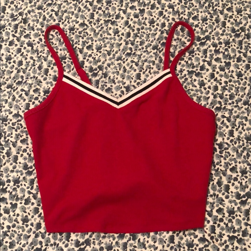 red, white and black v-neck tank